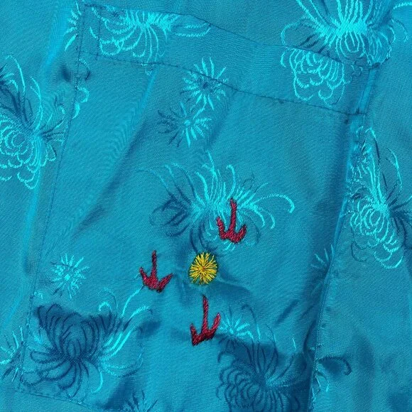 Vintage Golden Bee Teal Blue Chinese Kimono Robe Dress Women's Large - Picture 3 of 10